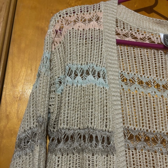 Vanity Beige Cardigan w/Pink, Gray & Blue Stripes - Picture 4 of 4